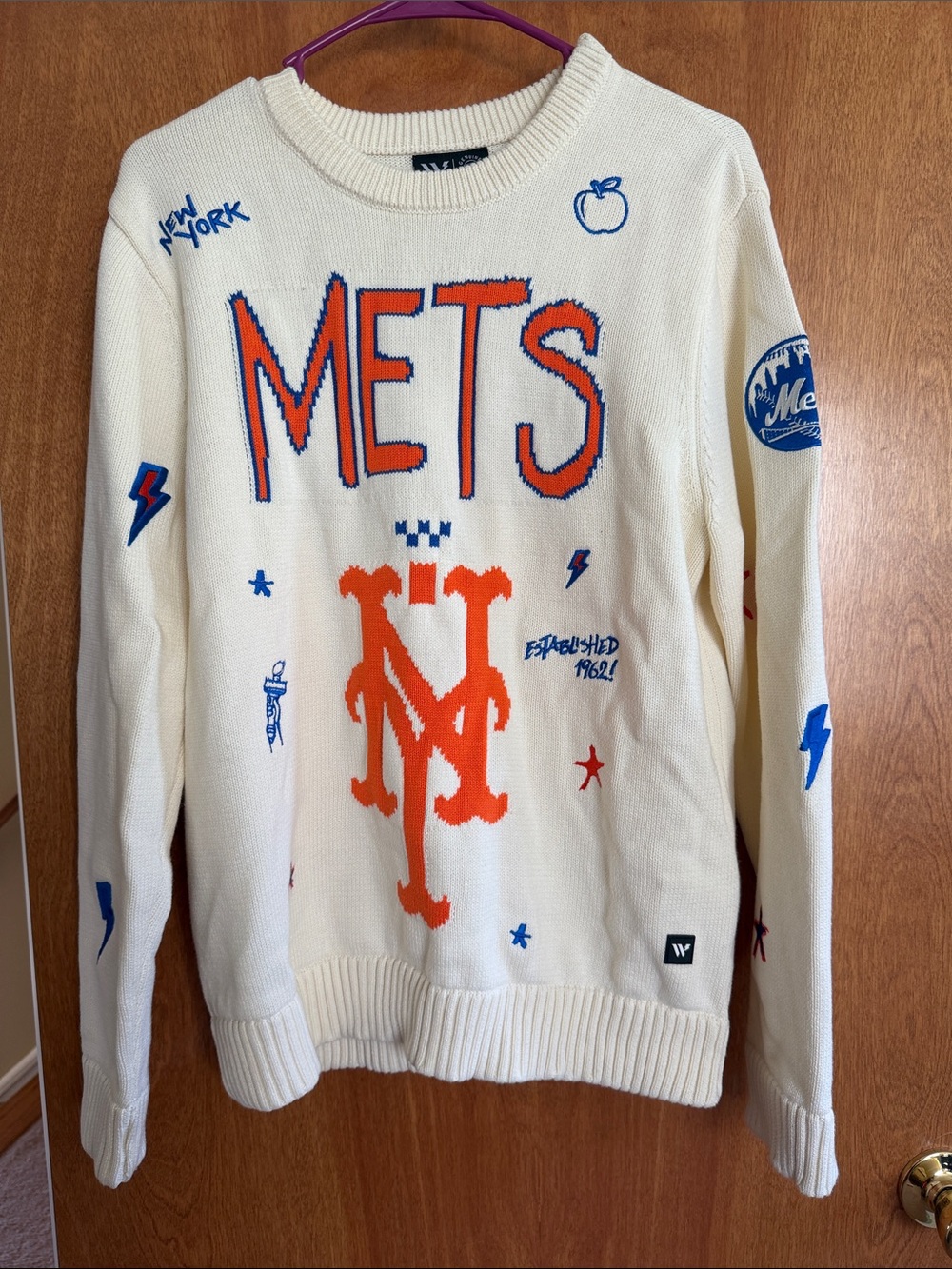Mets Graphic Crewneck Sweater - Cream & Orange